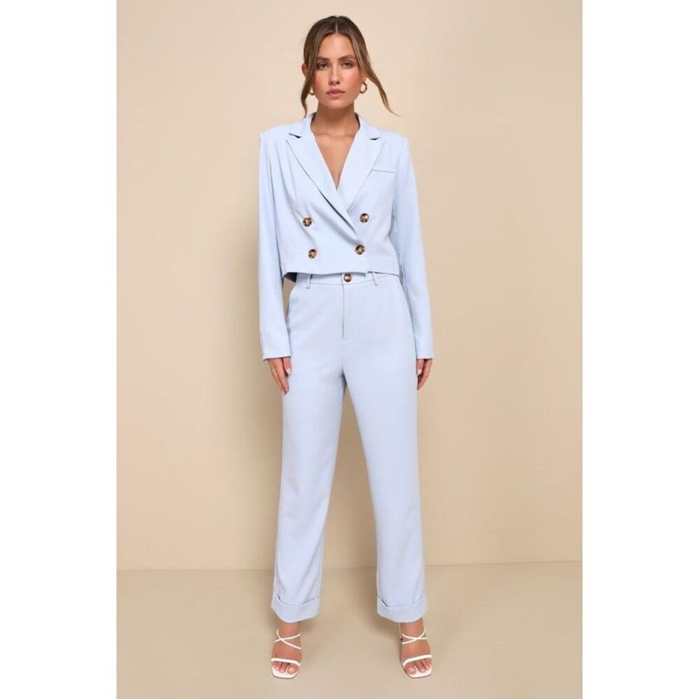 LULUS Posh Preference Light Blue High Rise Straight Leg Pants